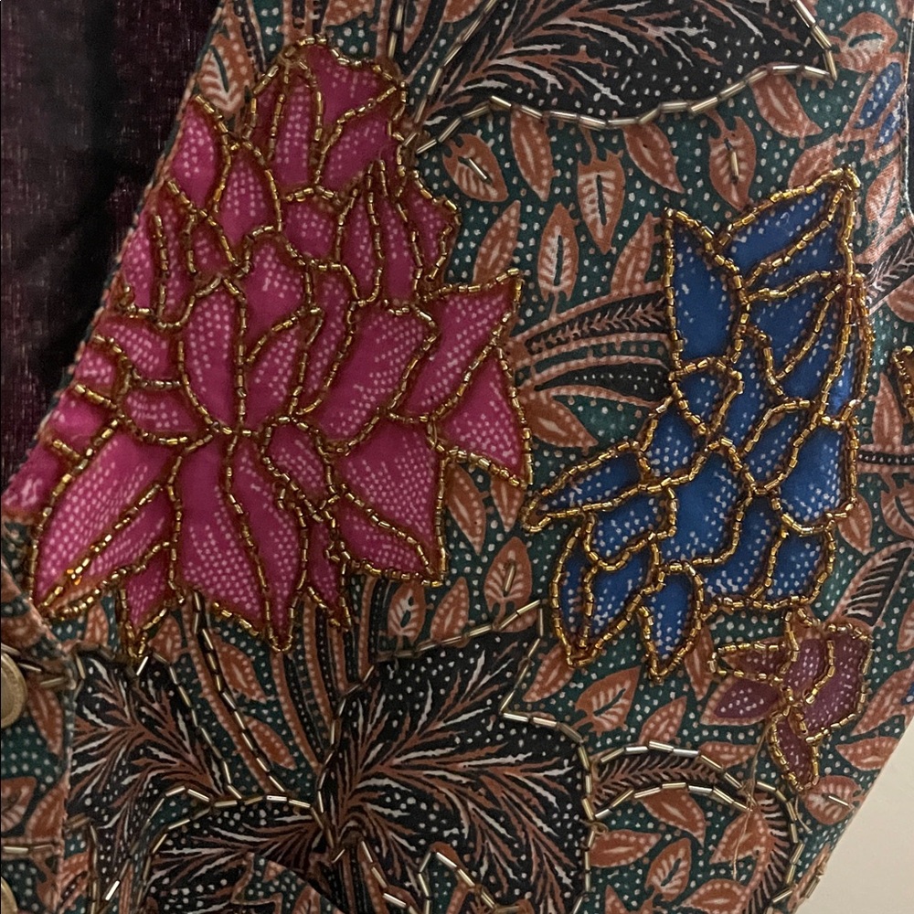 Coachella Vintage Creazioni Effeci Beaded Vest Multi Colored Florals - Picture 3 of 9
